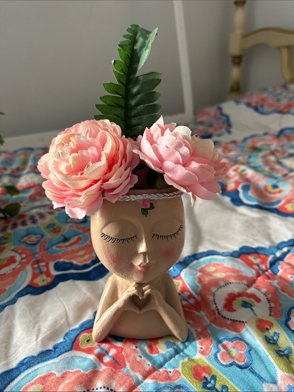 Pink Floral Face Planter - Decorative Ceramic Vase